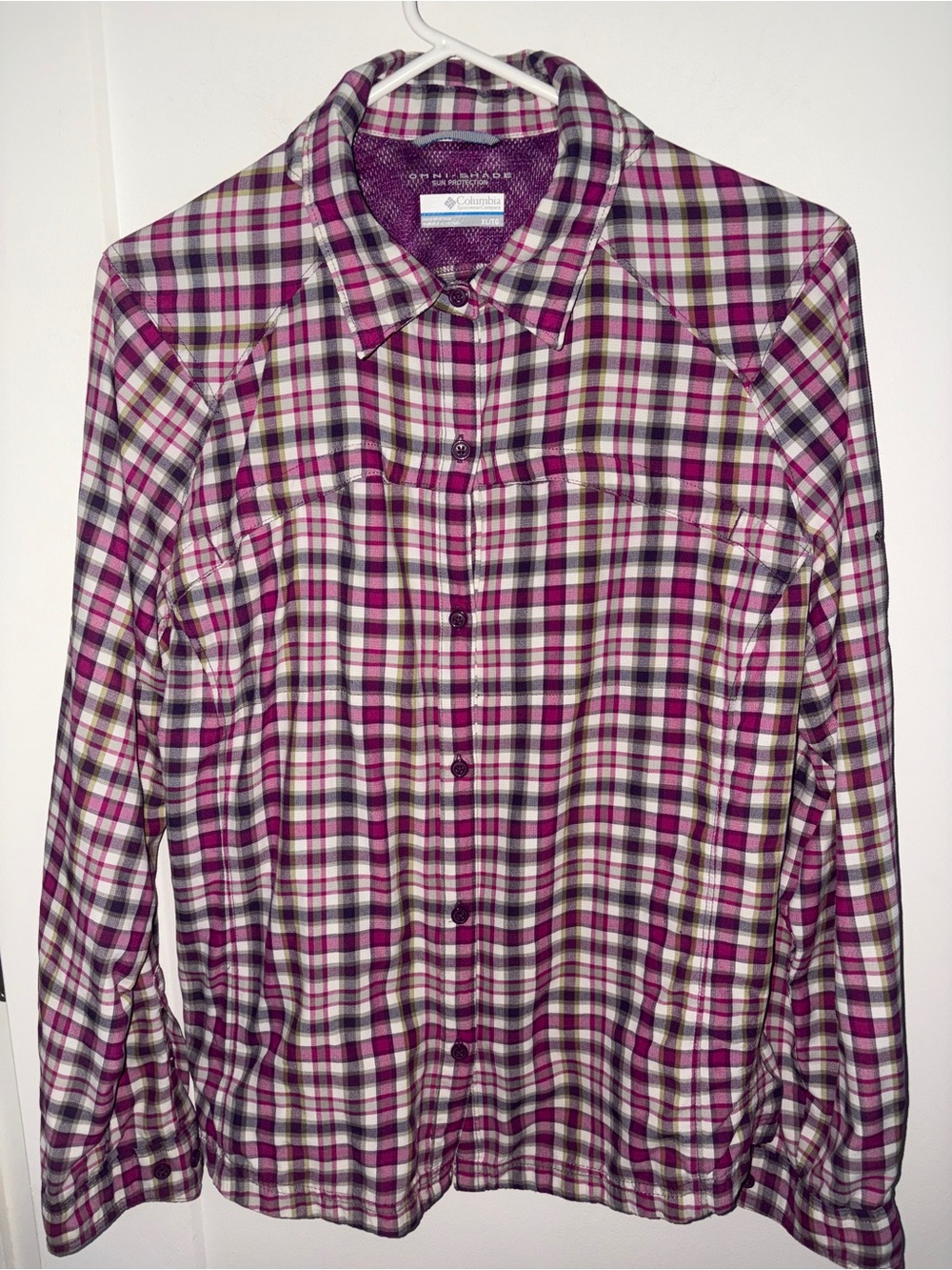 Columbia Omni-shade plaid hiking shirt women's XL EUC LN
